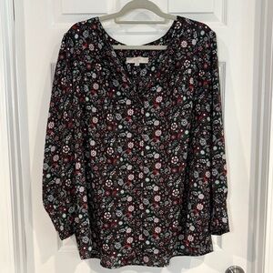 LOFT Long Sleeve Black Floral Button Up Lightweight Blouse Women Plus Size 20